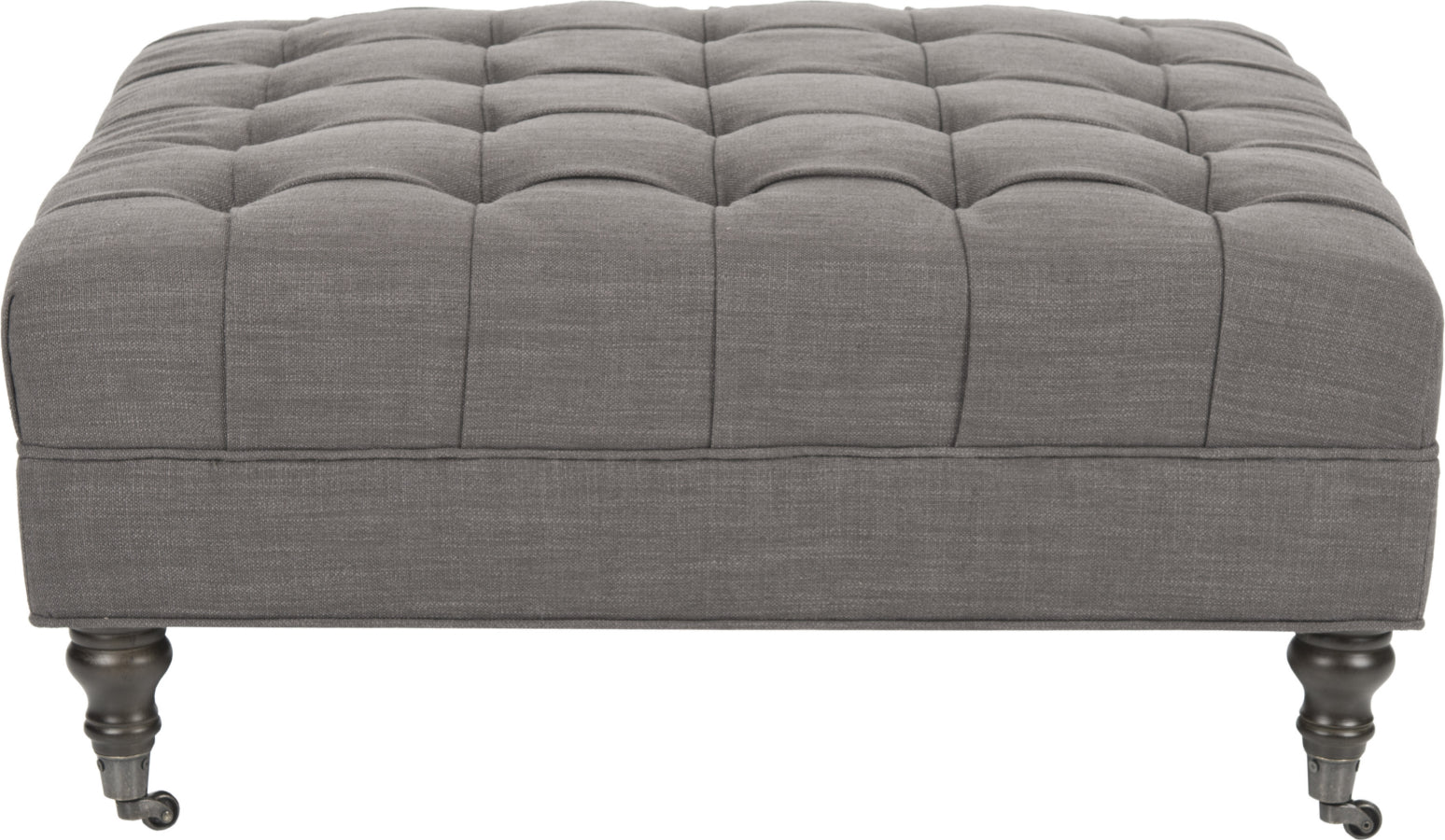 Safavieh Clark Tufted Cocktail Ottoman Charcoal Brown and Espresso Furniture main image