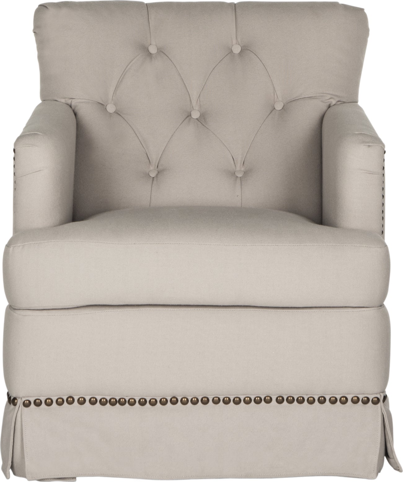 Safavieh Millicent Swivel Accent Chair-Brass Nail Heads Taupe Furniture main image