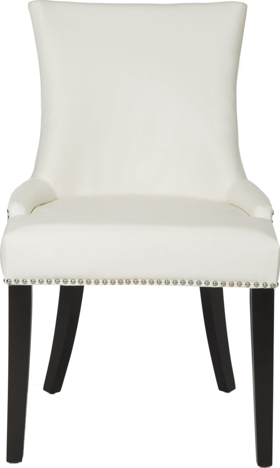 Safavieh Lester 19''H Dining Chair (SET Of 2)-Silver Nail Heads White Leather and Espresso Furniture main image