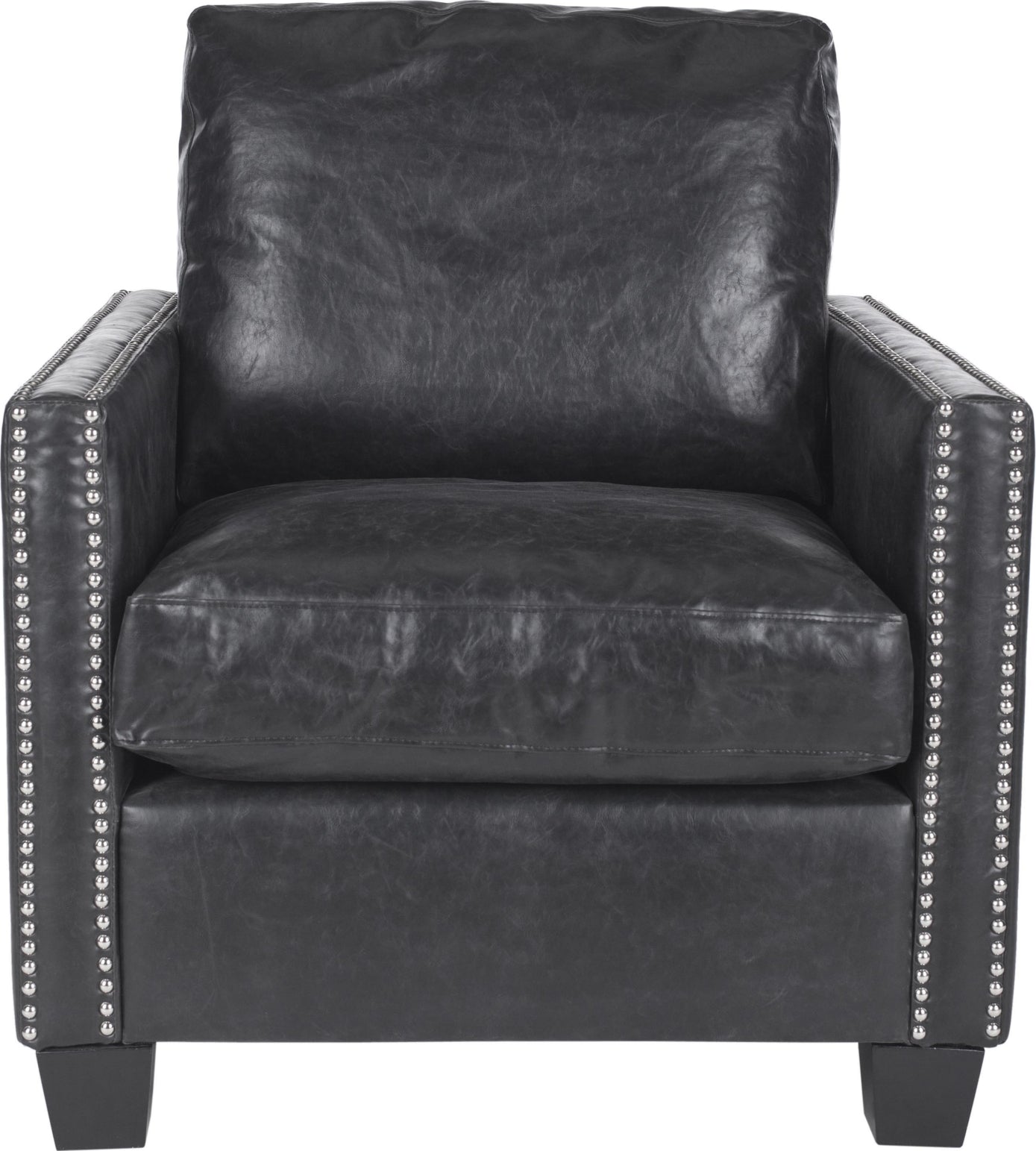 Safavieh Horace Leather Club Chair-Silver Nail Heads Antique Black and Furniture main image