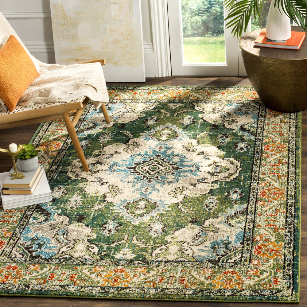 Safavieh Monaco MNC243F Forest Green/Light Blue Area Rug Feature