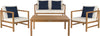 Safavieh Montez 4 Pc Outdoor Set With Accent Pillows Teak/White/Navy Furniture main image