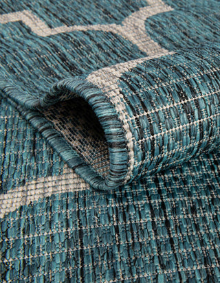 Unique Loom Outdoor Trellis T-KOZA-20596A Teal Area Rug Edge Close Up