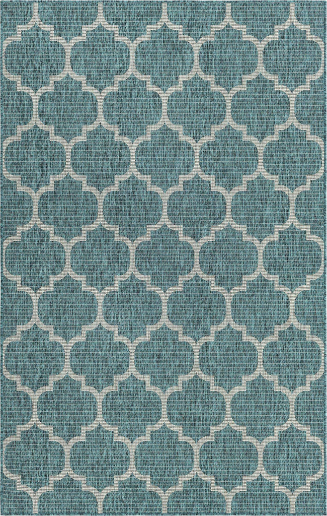 Unique Loom Outdoor Trellis T-KOZA-20596A Teal Area Rug 5x8