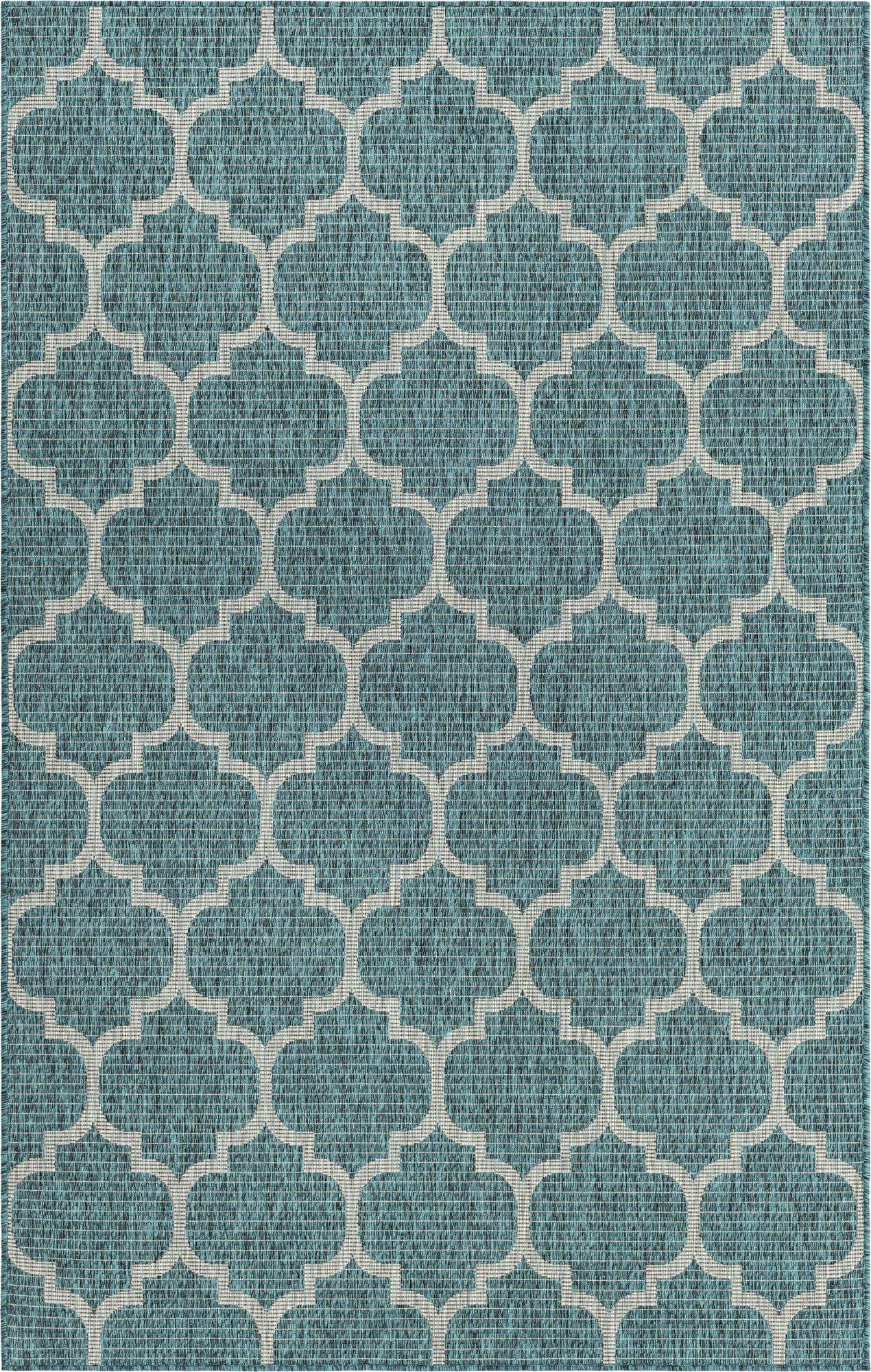 Unique Loom Outdoor Trellis T-KOZA-20596A Teal Area Rug 5x8