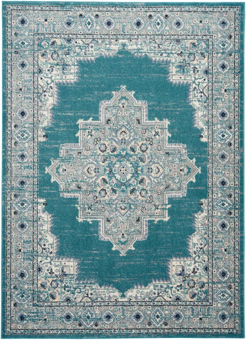 Nourison Passion PSN03 Turquoise Grey Area Rug 5 X 8