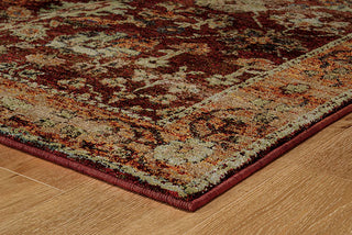 Oriental Weavers Andorra 7154A Red/ Gold Area Rug Corner On Wood