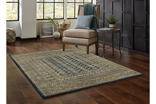 Oriental Weavers Ankara 602K5 Blue/Gold Area Rug Room Scene Featured