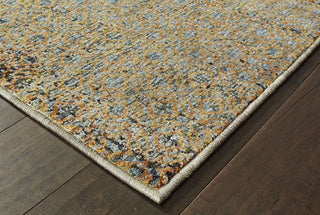 Oriental Weavers Atlas 8048B Blue/ Gold Area Rug Corner On Wood