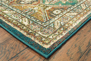 Oriental Weavers Dawson 8527A Teal/Brown Area Rug Corner On Wood