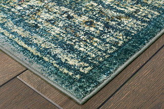 Oriental Weavers Empire 114L4 Blue/ Ivory Area Rug Corner On Wood