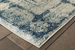 Oriental Weavers Empire 4445S Ivory/ Blue Area Rug Corner On Wood