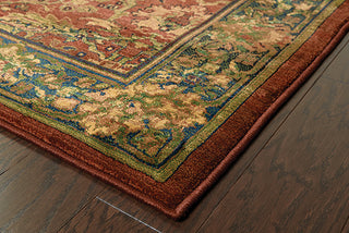 Oriental Weavers Kharma 465R4 Red/Green Area Rug Corner On Wood