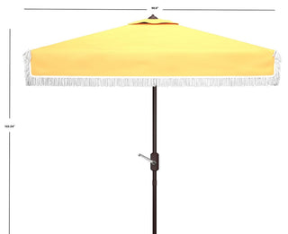 Safavieh Milan Fringe Crank Outdoor Push Button Tilt Umbrella Yellow/White Trim