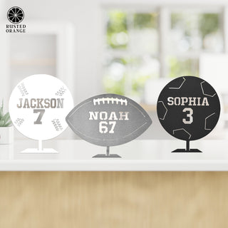 Custom Standing Sports Balls - 6 Styles - Metal Ball With Name and Player Number