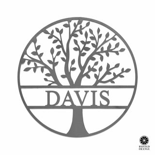 Family Tree Name Sign - 3 Sizes - Metal Personalized Last Name Signs for Wall or Door Decor