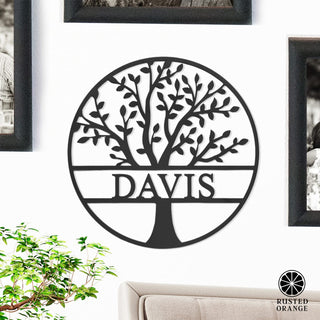 Family Tree Name Sign - 3 Sizes - Metal Personalized Last Name Signs for Wall or Door Decor