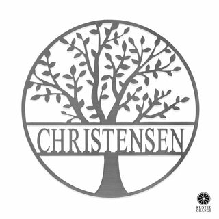 Family Tree Name Sign - 3 Sizes - Metal Personalized Last Name Signs for Wall or Door Decor