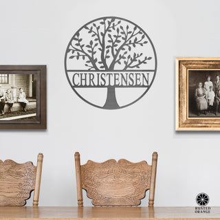 Family Tree Name Sign - 3 Sizes - Metal Personalized Last Name Signs for Wall or Door Decor