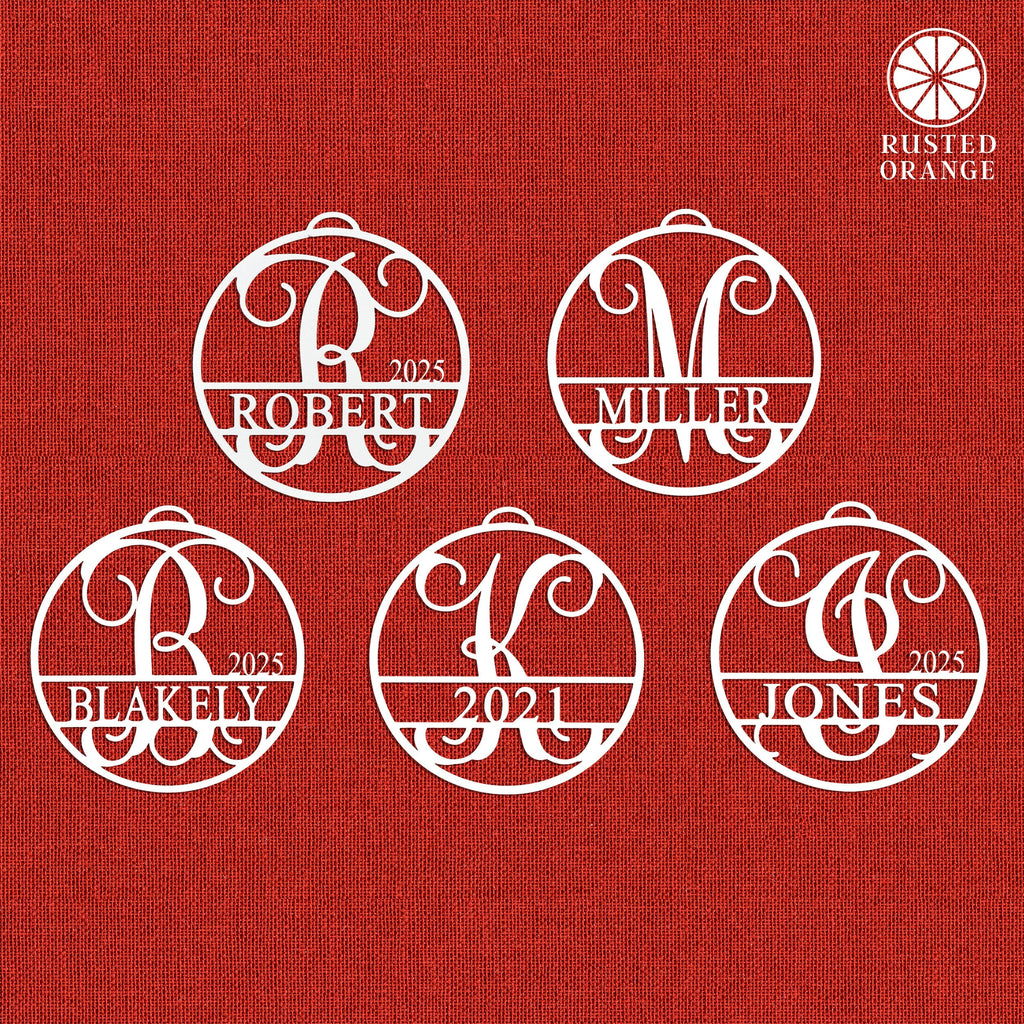 Circle Monogram Ornaments - 5 Pack - 4", 6", and 9" Personalized Christmas Tree Ornaments