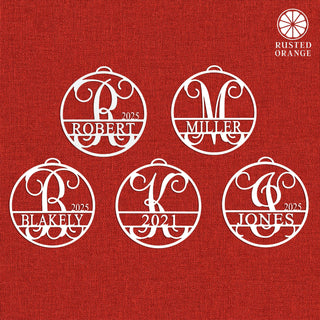 Circle Monogram Ornaments - 5 Pack - 4", 6", and 9" Personalized Christmas Tree Ornaments