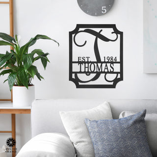 Embellished Monogram Sign with Established Date – Custom Family Name Metal Wall Art | Wedding Gift | Housewarming Décor