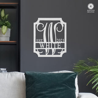 Embellished Monogram Sign with Established Date – Custom Family Name Metal Wall Art | Wedding Gift | Housewarming Décor