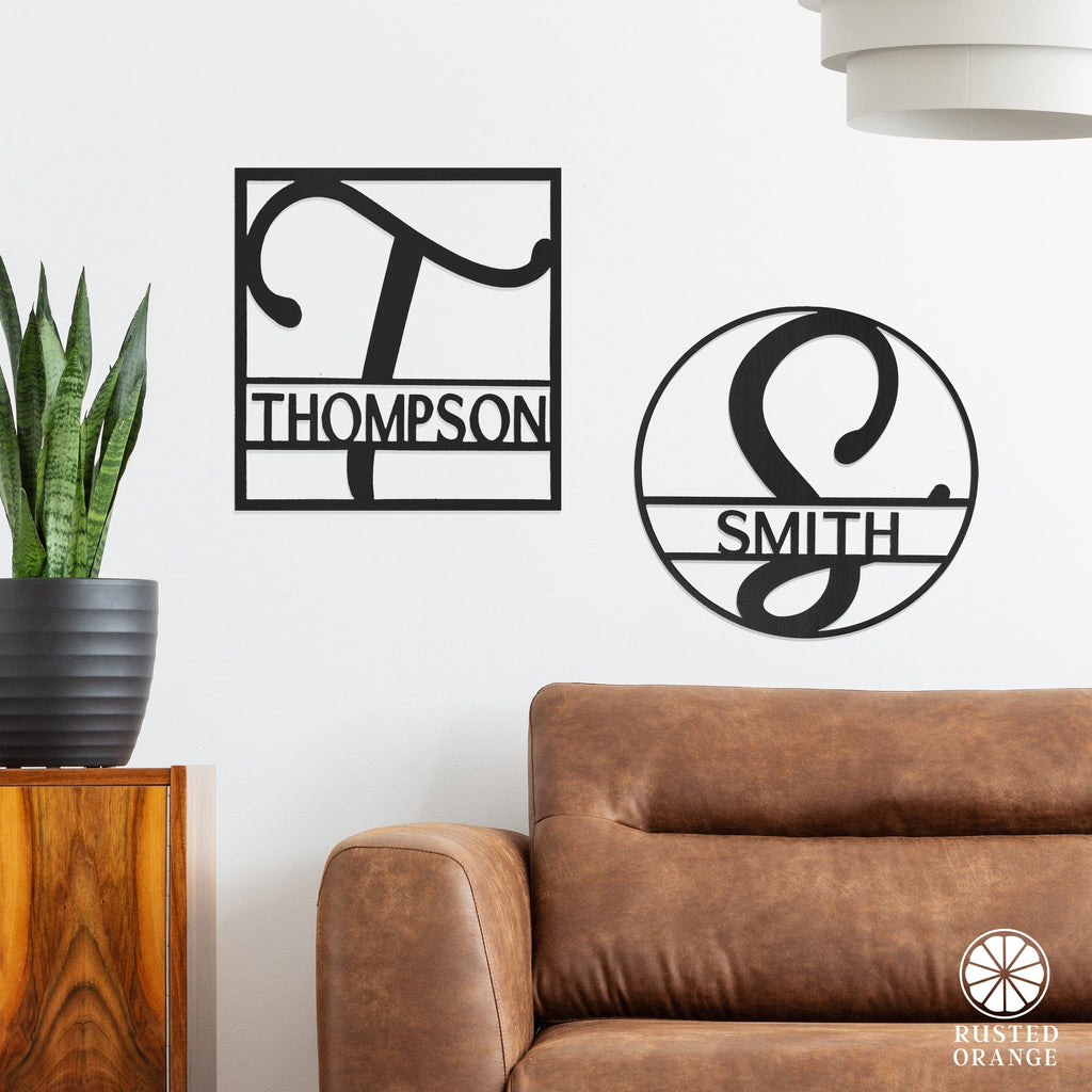 Fullerton Monogram - Circle or Square - Metal Last Name Sign Wall Decor