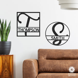 Fullerton Monogram - Circle or Square - Metal Last Name Sign Wall Decor