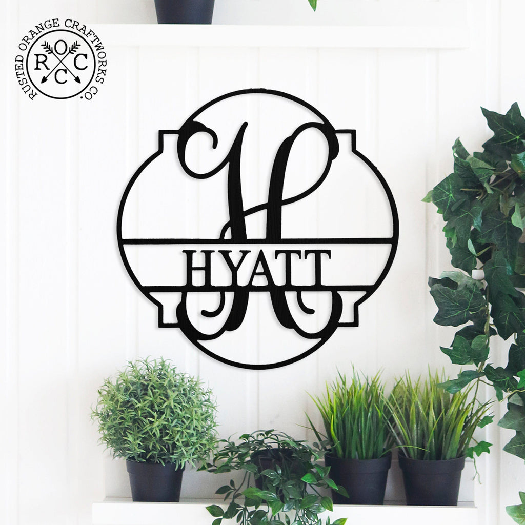 Emblem Monogram - 2 Sizes - Personalized Metal Family Name Sign Home D ...