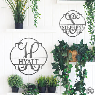 Emblem Monogram - 2 Sizes - Personalized Metal Family Name Sign Home Decor