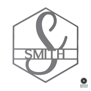 Hexagon Monogram - 2 Sizes - Personalized Metal Family Name Sign For Home Decor