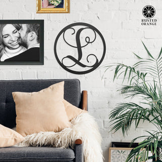 14" Single Letter Circle Monogram - Front Door Monogram Wreath Decor