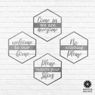 Hexagon Door Greetings - Welcome to Our Home Modern Rustic Word Art