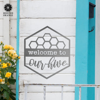 Hexagon Door Greetings - Welcome to Our Home Modern Rustic Word Art