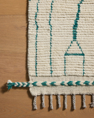 Loloi Pak Morrocan One-of-a-Kinds Ivory/Teal Area Rug Corner Image