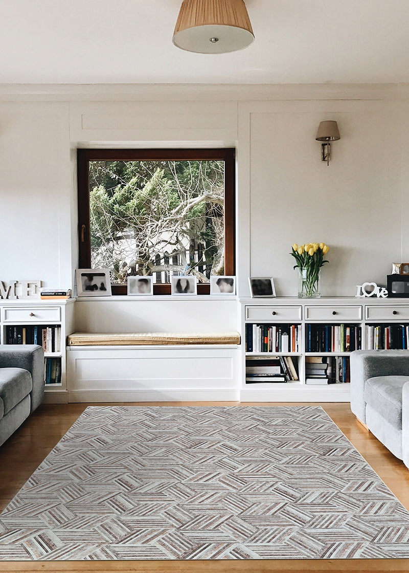 Couristan Prairie Geo Mosaic Grey Blush Area Rug Lifestyle Image Feature