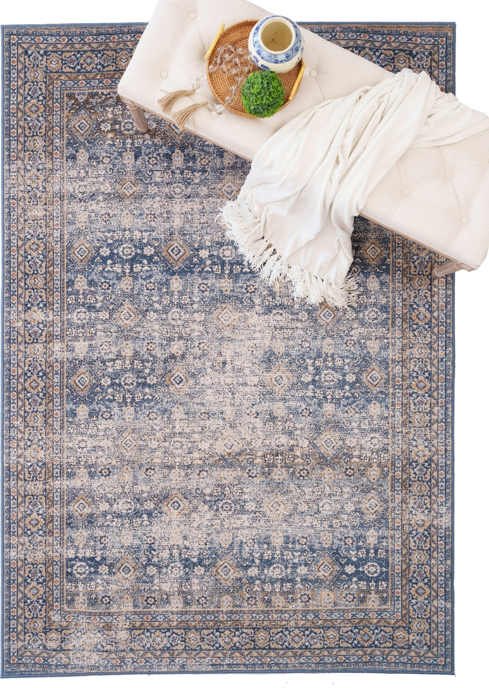 Capel Arron-Bahktiar 3400 Dark Navy Tan 475 Area Rug Rectangle Roomshot Image 1 Feature
