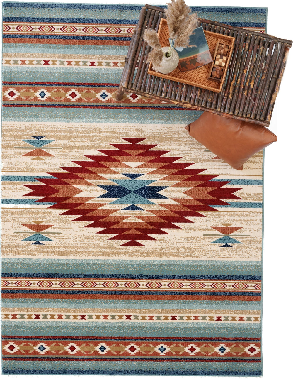 Capel Julius-Navajo 3465 Cinnamon Blue 550 Area Rug Rectangle Roomshot Image 1 Feature
