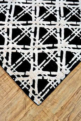 Feizy Bamboo Lattice 7054F Black/White Area Rug Corner Image