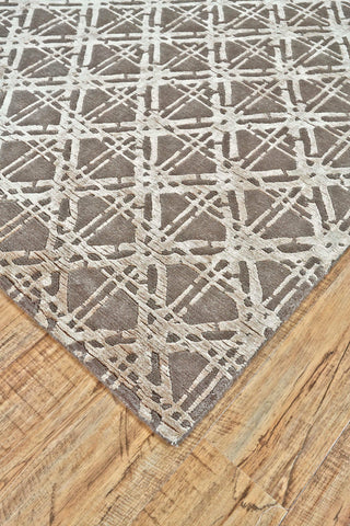 Feizy Bamboo Lattice 7054F Silver/Gray Area Rug Corner Image