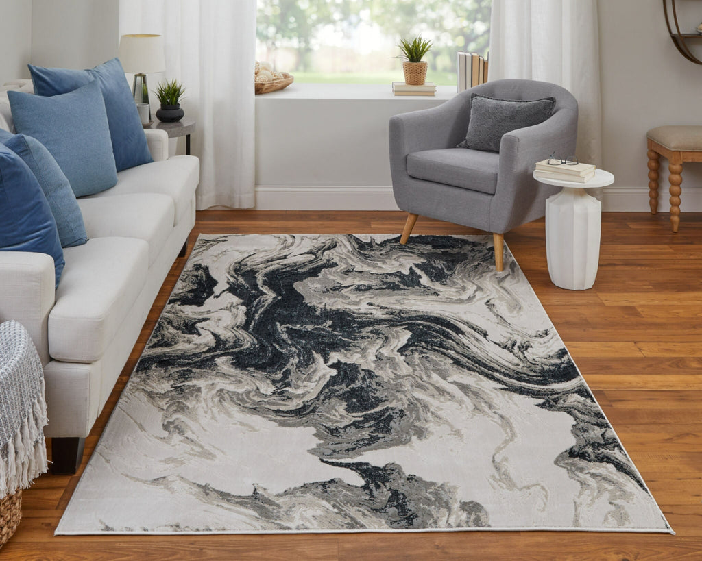 Feizy Micah 39LPF Ivory/Black/Taupe Area Rug Lifestyle Image Feature
