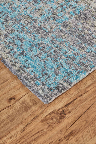 Feizy Wexford 6410F Ice/Blue Area Rug Corner Image with Rug Pad