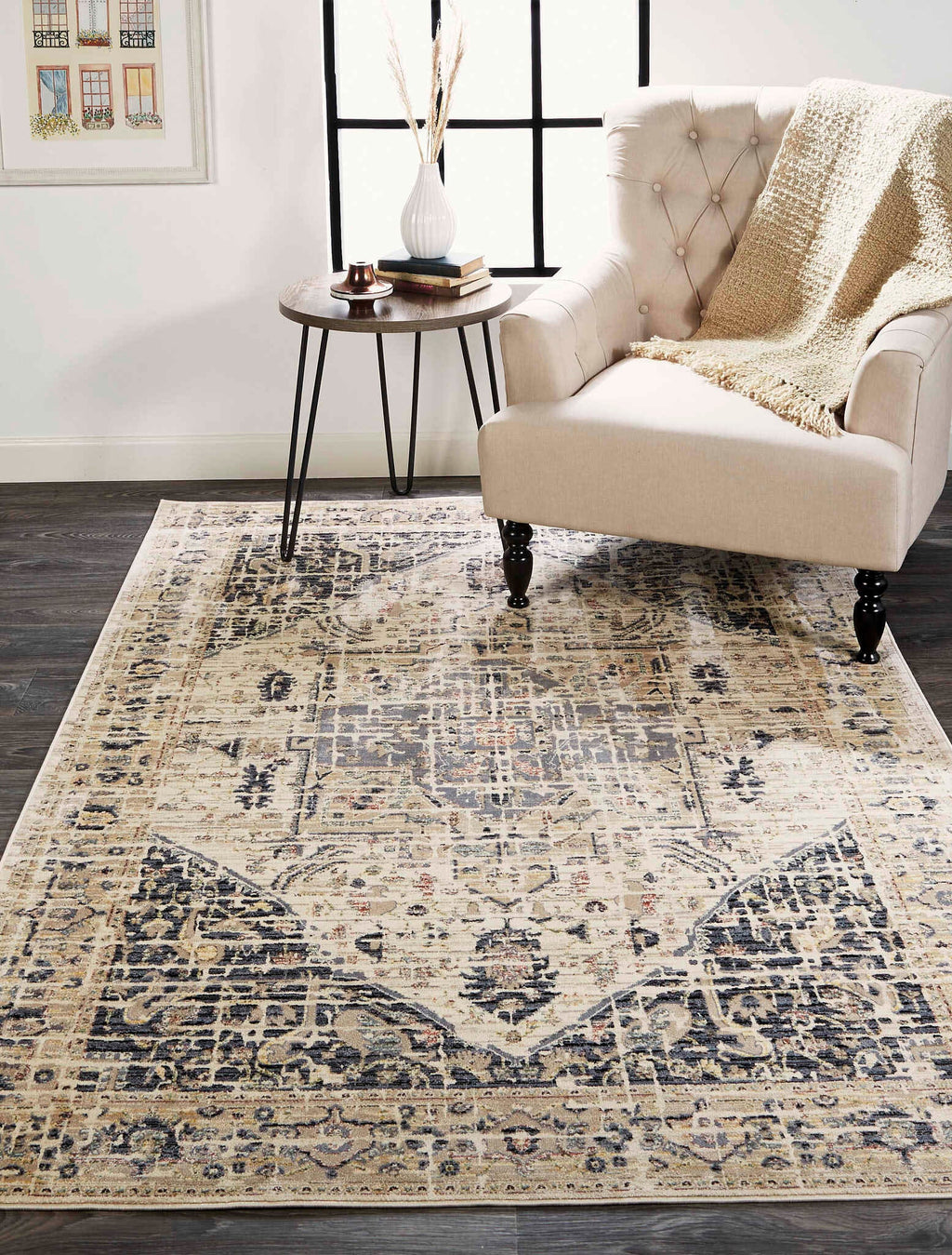 Feizy Grayson 3579F Charcoal/Beige Area Rug Lifestyle Image Feature