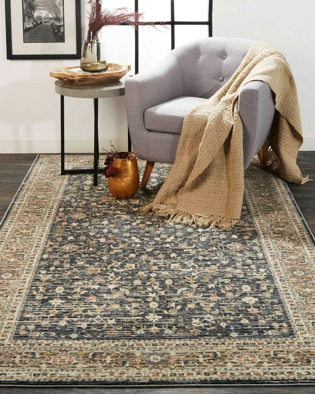 Feizy Grayson 3915F Charcoal Area Rug Lifestyle Image Feature