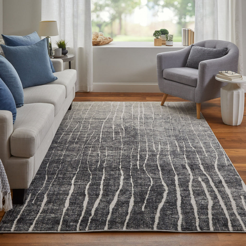 Feizy Kano 39LIF Black/Gray/Ivory Area Rug Lifestyle Image Feature