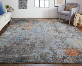 Havila Fine Rugs Gift H1946 Blue/Orange Area Rug Lifestyle Image Feature