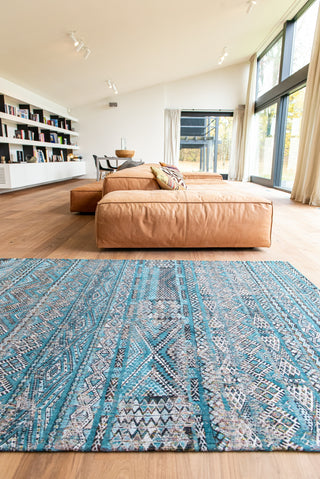 Louis De Poortere Antiquarian Kilim 9110 Zemmuri Blue Area Rug Lifestyle Image Feature