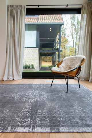 Louis De Poortere Fading World Medallion 9148 Stone Area Rug Lifestyle Image Feature