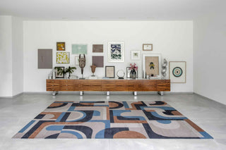 Louis De Poortere Nuance Module 9196 Camel Blue Area Rug Lifestyle Image Feature